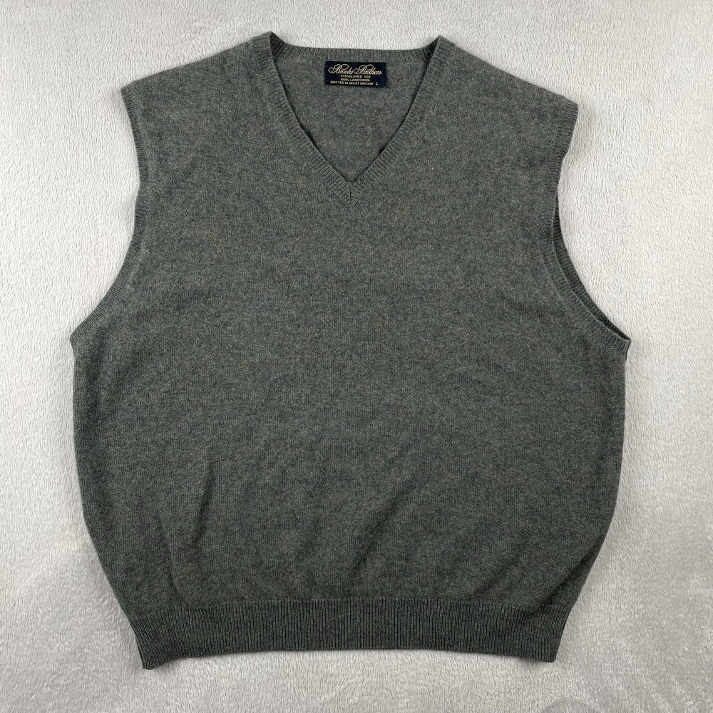 Brooks Brothers Sweater Vest Mens Large Green 100% LambsWool Knitted Preppy